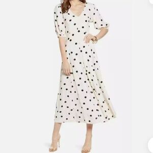 Something Navy Arielle Charnas Black Cream Polka Dot Midi Dress Size XS